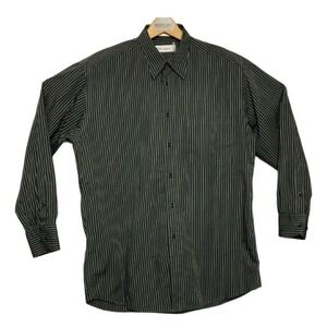 St. Croix Black Grey & Brown Stripe L/S Cotton Button Up Shirt Men's Size Medium